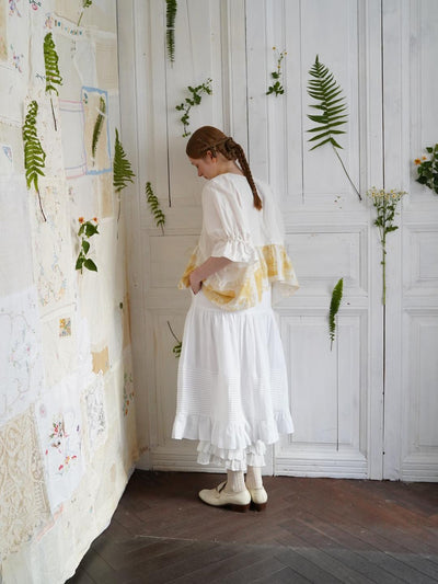 Unlogical Poem  Poetic Embroidered Ruffle Top with Batwing Sleeves