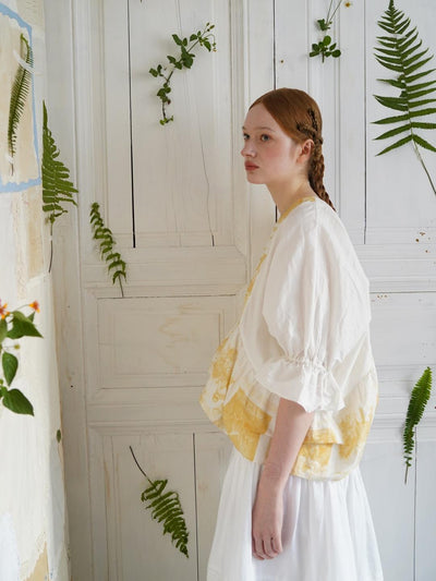 Unlogical Poem  Poetic Embroidered Ruffle Top with Batwing Sleeves