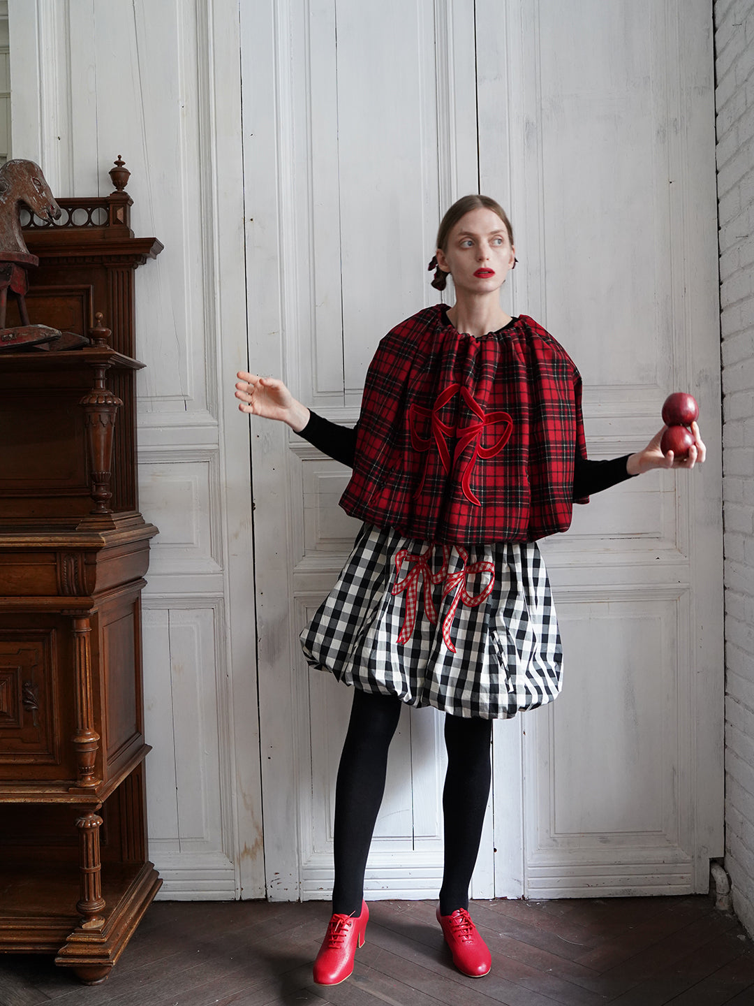 Unlogical Poem Victorian-style Ginghim Cotton Top/Skirt