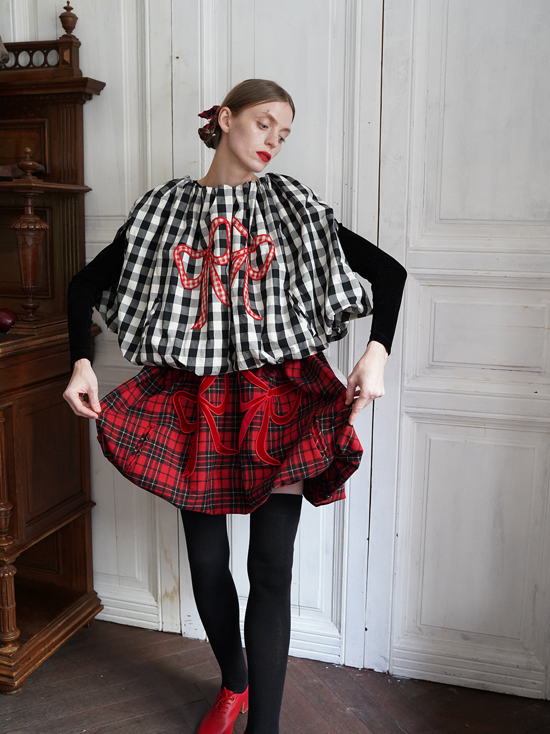 Unlogical Poem Victorian-style Tartan Woolen Top/Skirt