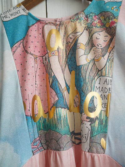 Unlogical Poem Illustration Pinocchio Comic Angel Printed Patchwork Dress