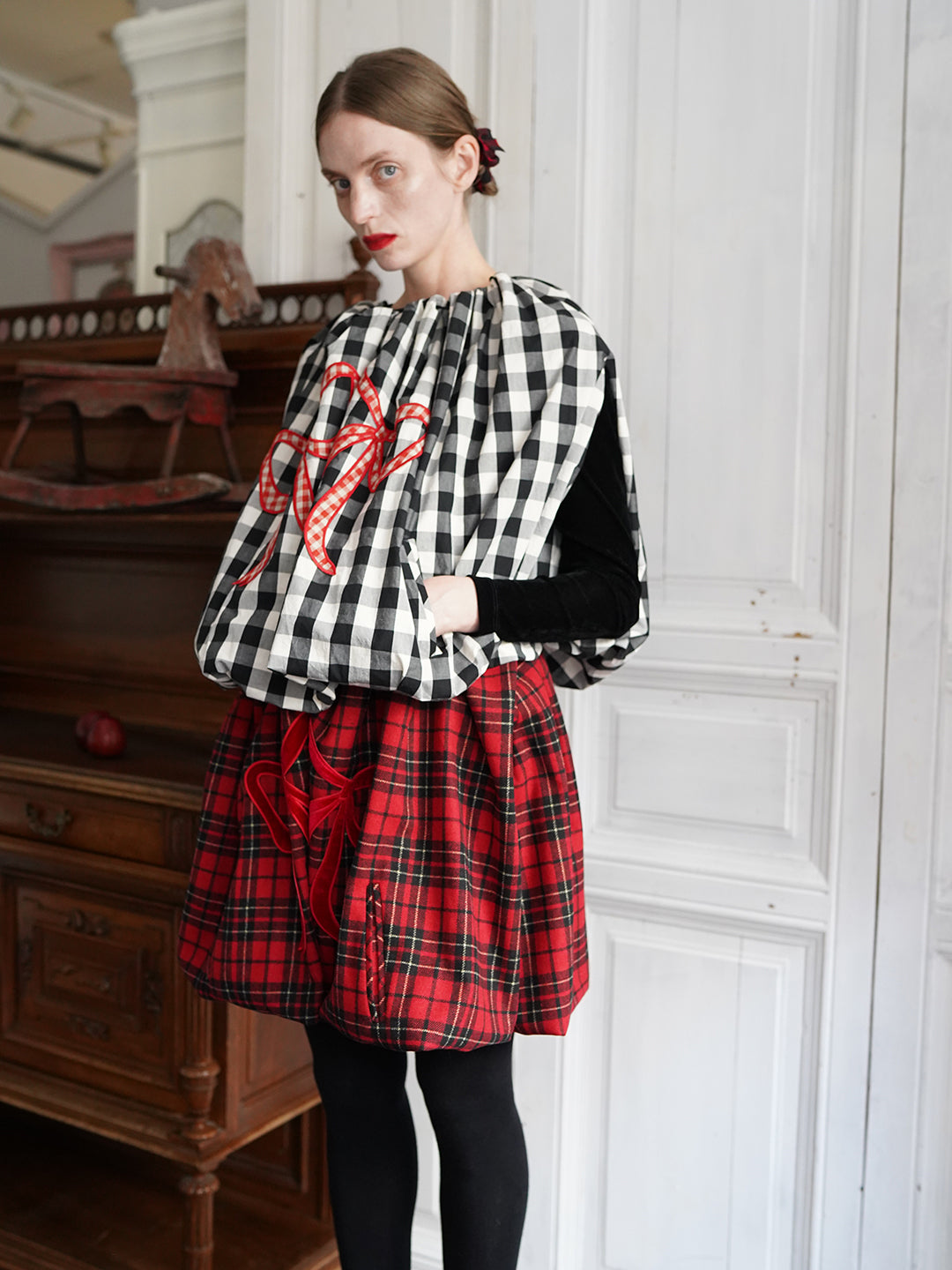 Unlogical Poem Victorian-style Ginghim Cotton Top/Skirt