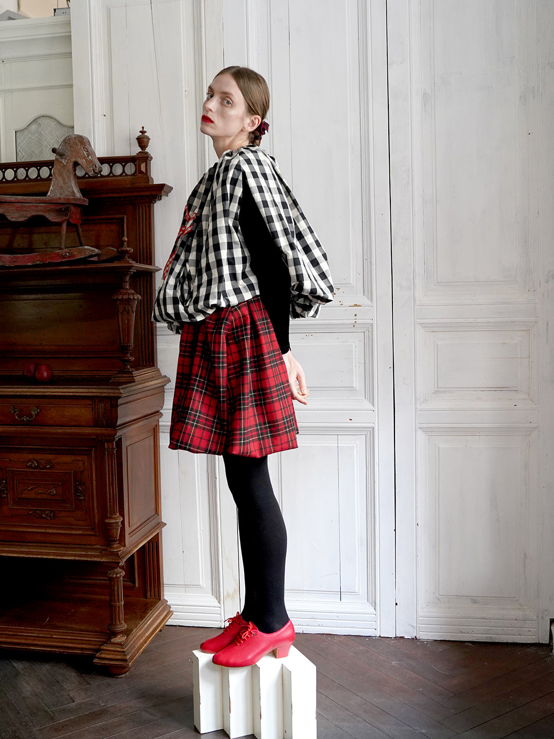 Unlogical Poem Victorian-style Ginghim Cotton Top/Skirt