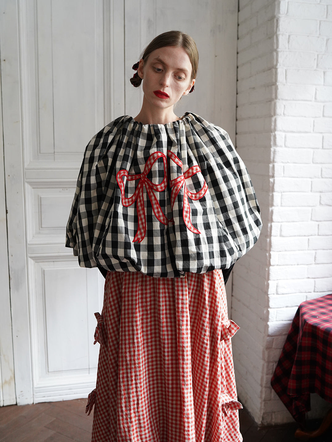 Unlogical Poem Victorian-style Ginghim Cotton Top/Skirt