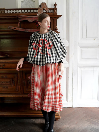 Unlogical Poem Retro-style Bow Linen Bud Skirt