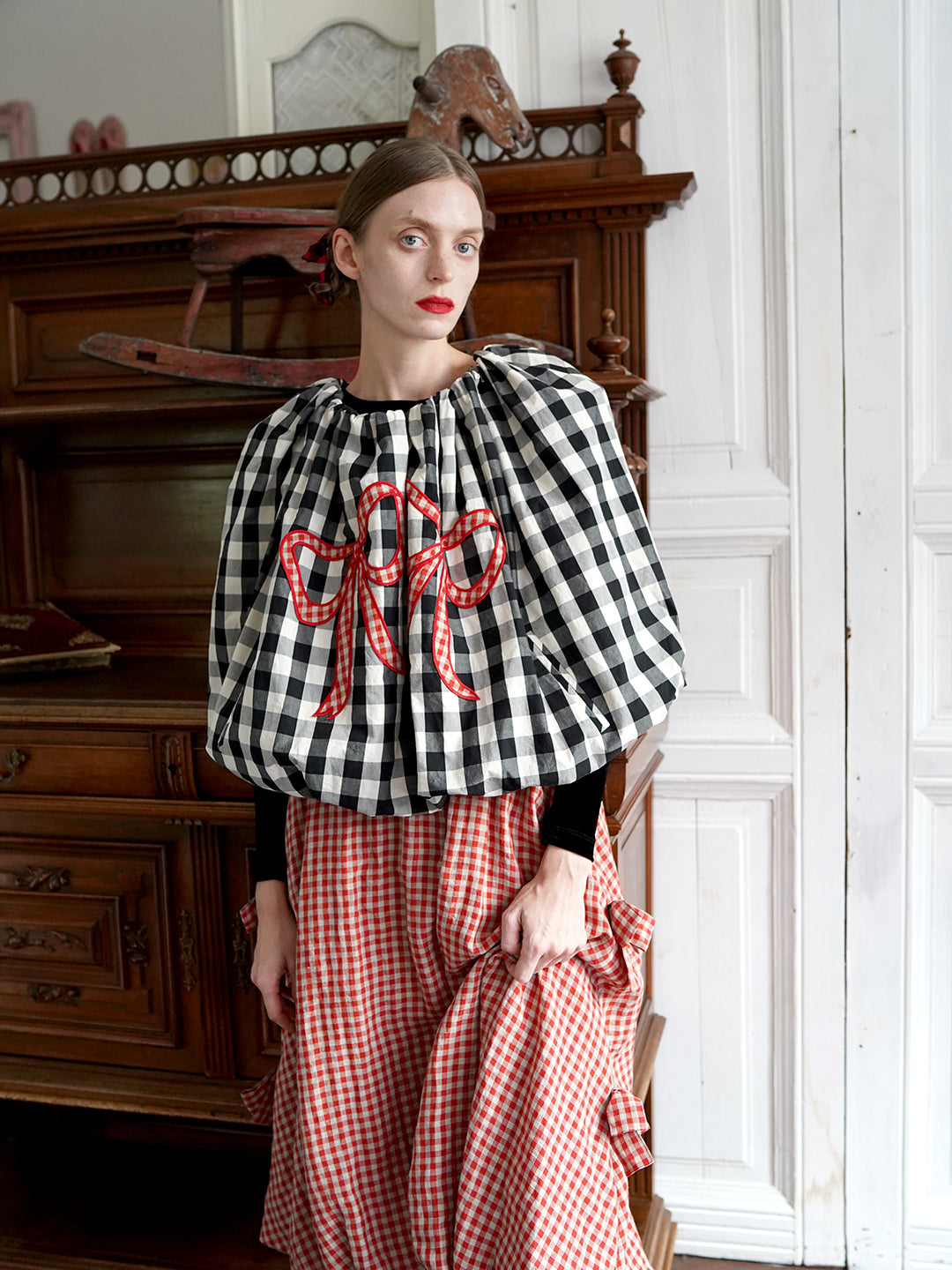 Unlogical Poem Victorian-style Ginghim Cotton Top/Skirt