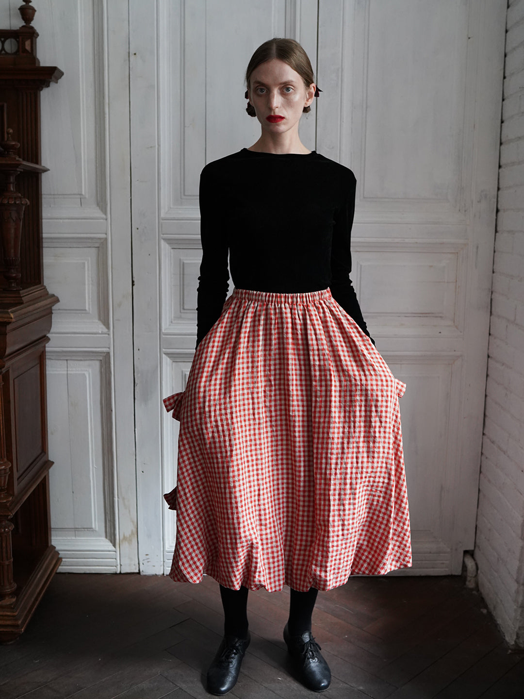Unlogical Poem Retro-style Bow Linen Bud Skirt