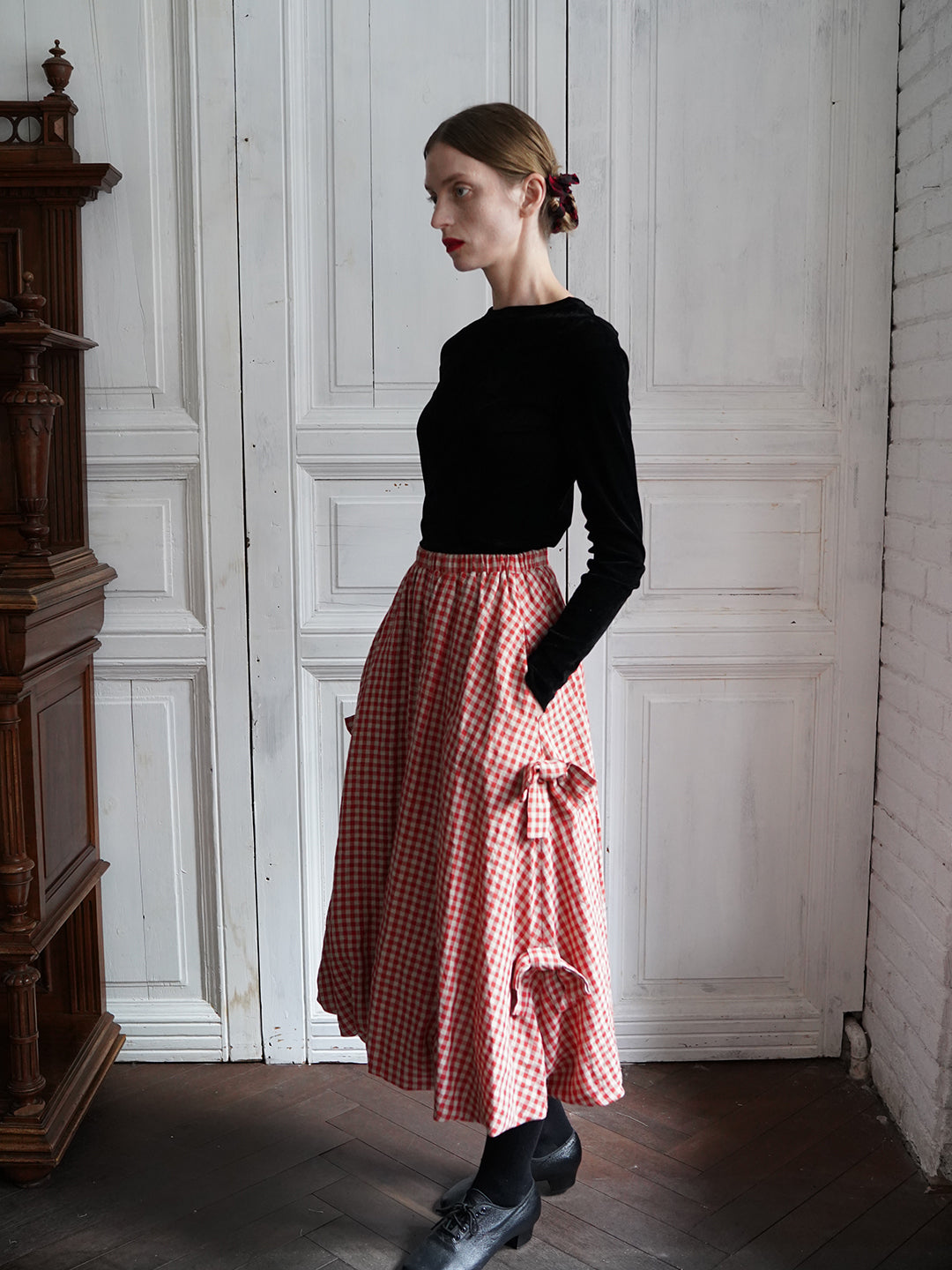 Unlogical Poem Retro-style Bow Linen Bud Skirt