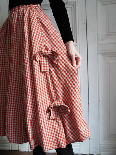 Unlogical Poem Retro-style Bow Linen Bud Skirt