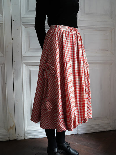 Unlogical Poem Retro-style Bow Linen Bud Skirt