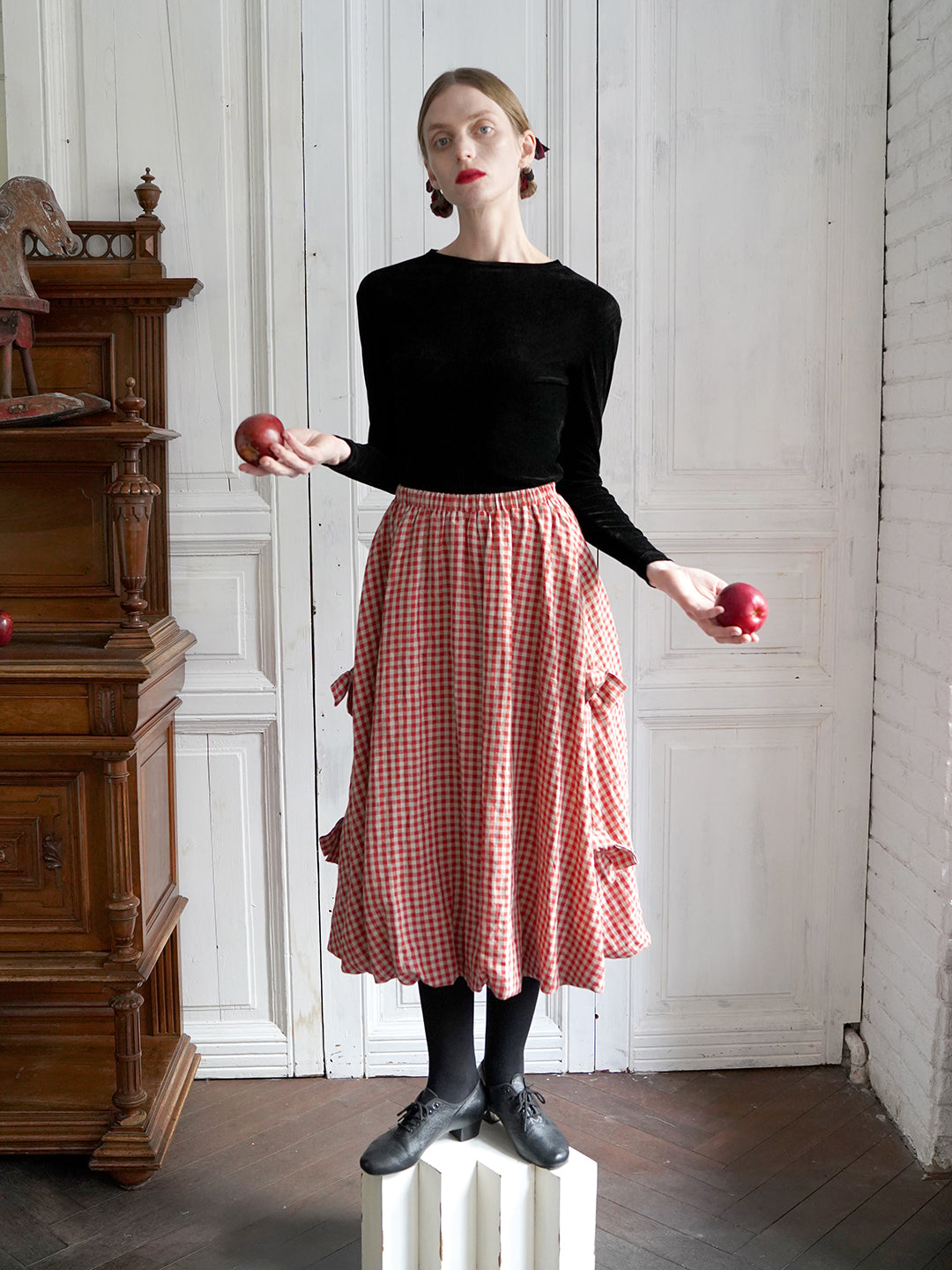 Unlogical Poem Retro-style Bow Linen Bud Skirt