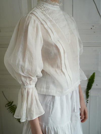 Unlogical Poem Victorian Stand Collar Blouse with Leg-of-Mutton Sleeve