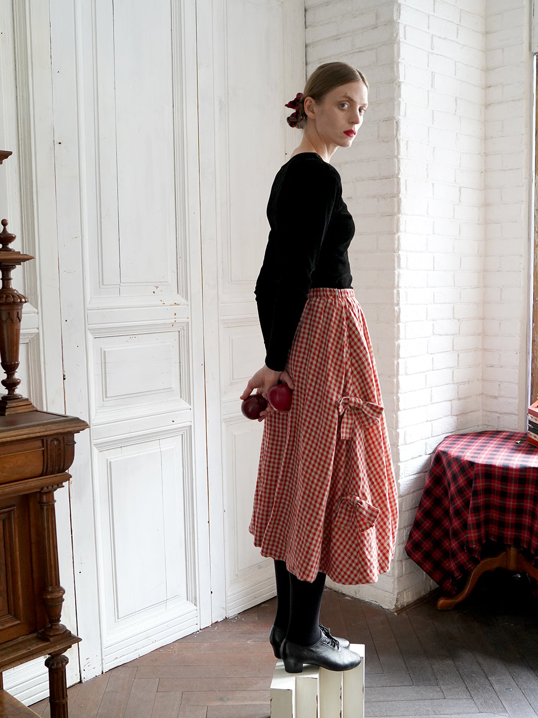 Unlogical Poem Retro-style Bow Linen Bud Skirt