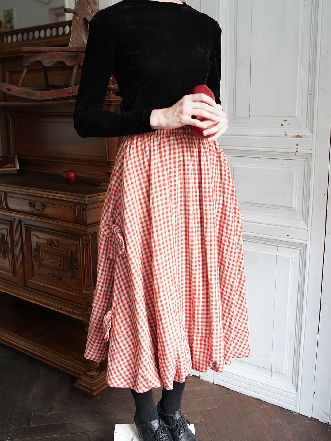 Unlogical Poem Retro-style Bow Linen Bud Skirt