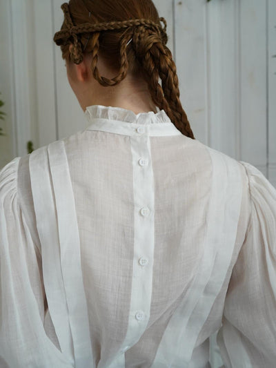 Unlogical Poem Victorian Stand Collar Blouse with Leg-of-Mutton Sleeve