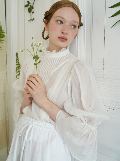 Unlogical Poem Victorian Stand Collar Blouse with Leg-of-Mutton Sleeve