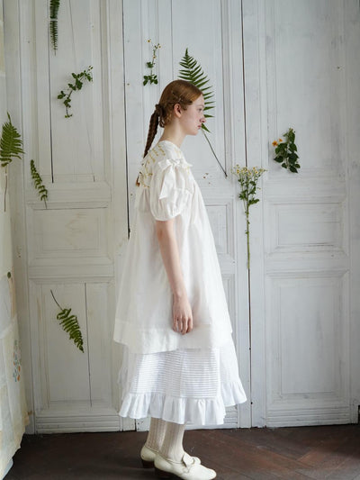 Unlogical Poem Puff Sleeve Embroidered Dress