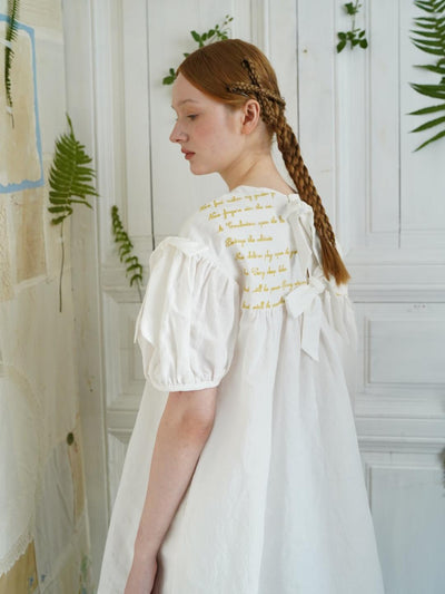 Unlogical Poem Puff Sleeve Embroidered Dress