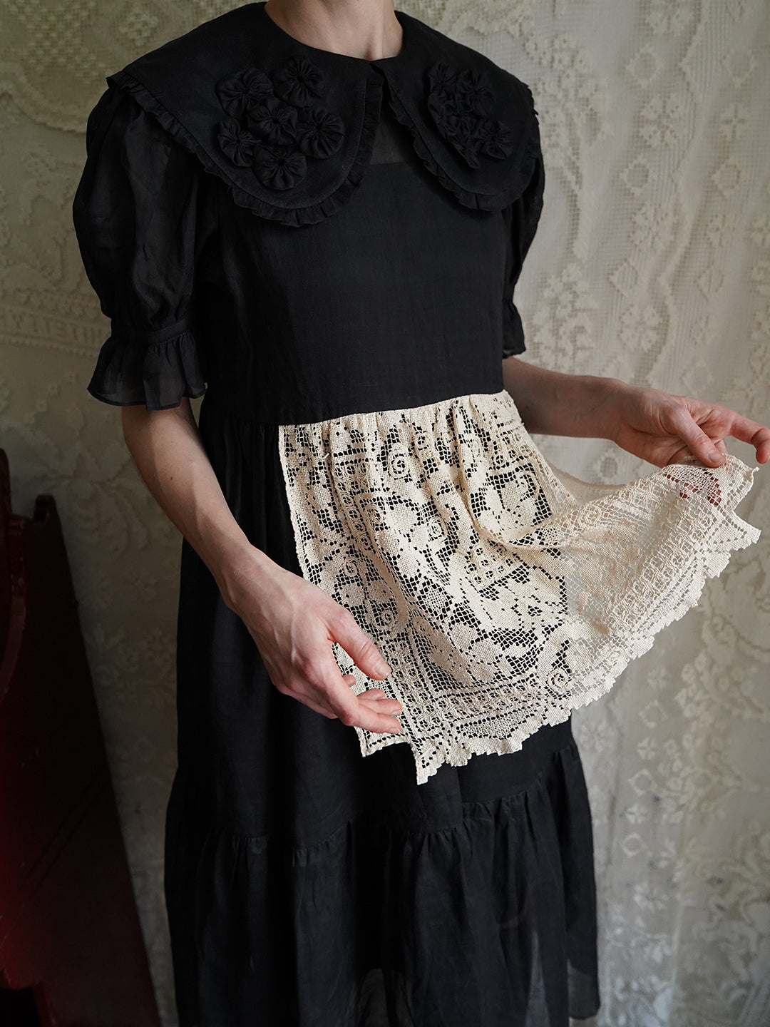 Unlogical Poem Retro Style Handmade Yoyo Flower Patchwork Lace Dress