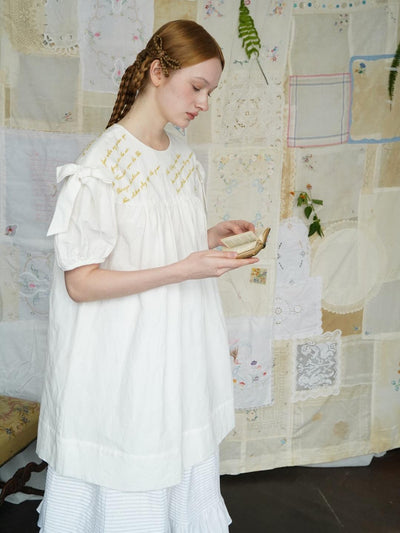 Unlogical Poem Puff Sleeve Embroidered Dress
