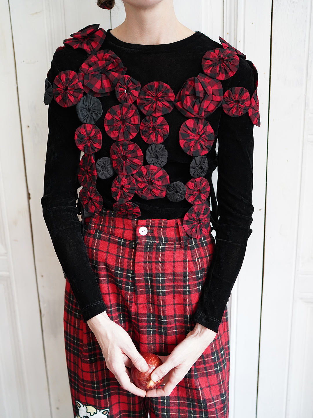 Unlogical Poem Handmade Yoyo Flowers Gingham Smock