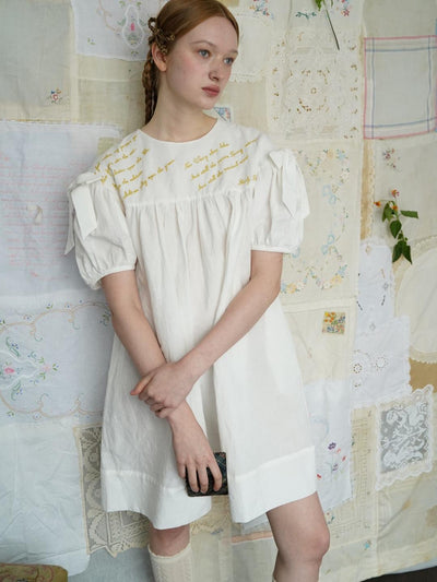 Unlogical Poem Puff Sleeve Embroidered Dress