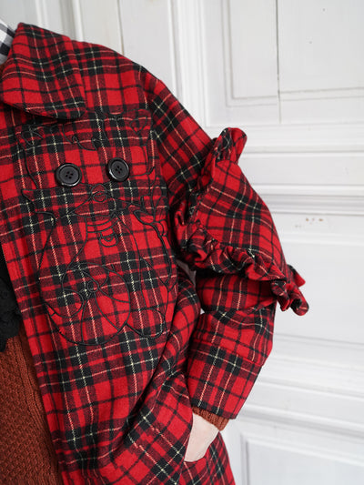 Unlogical Poem Cat Embroidered Red Tartan Wool Jacket