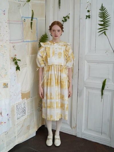 Unlogical Poem Vintage-Style Puff Sleeve Printed Dress