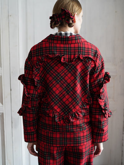 Unlogical Poem Cat Embroidered Red Tartan Wool Jacket