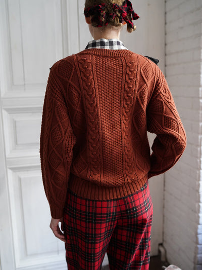 Unlogical Poem Cat Embroidery Patchwork Lace Wool Knit Sweater