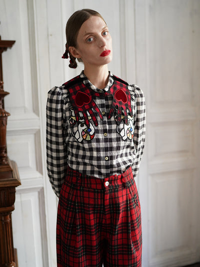 Unlogical Poem Hand Shaped Velvet Gingham Falsecollar Scarf