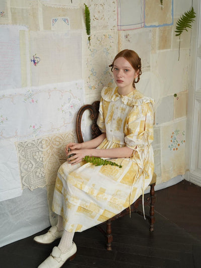 Unlogical Poem Vintage-Style Puff Sleeve Printed Dress