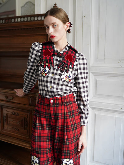 Unlogical Poem Hand Shaped Velvet Gingham Falsecollar Scarf