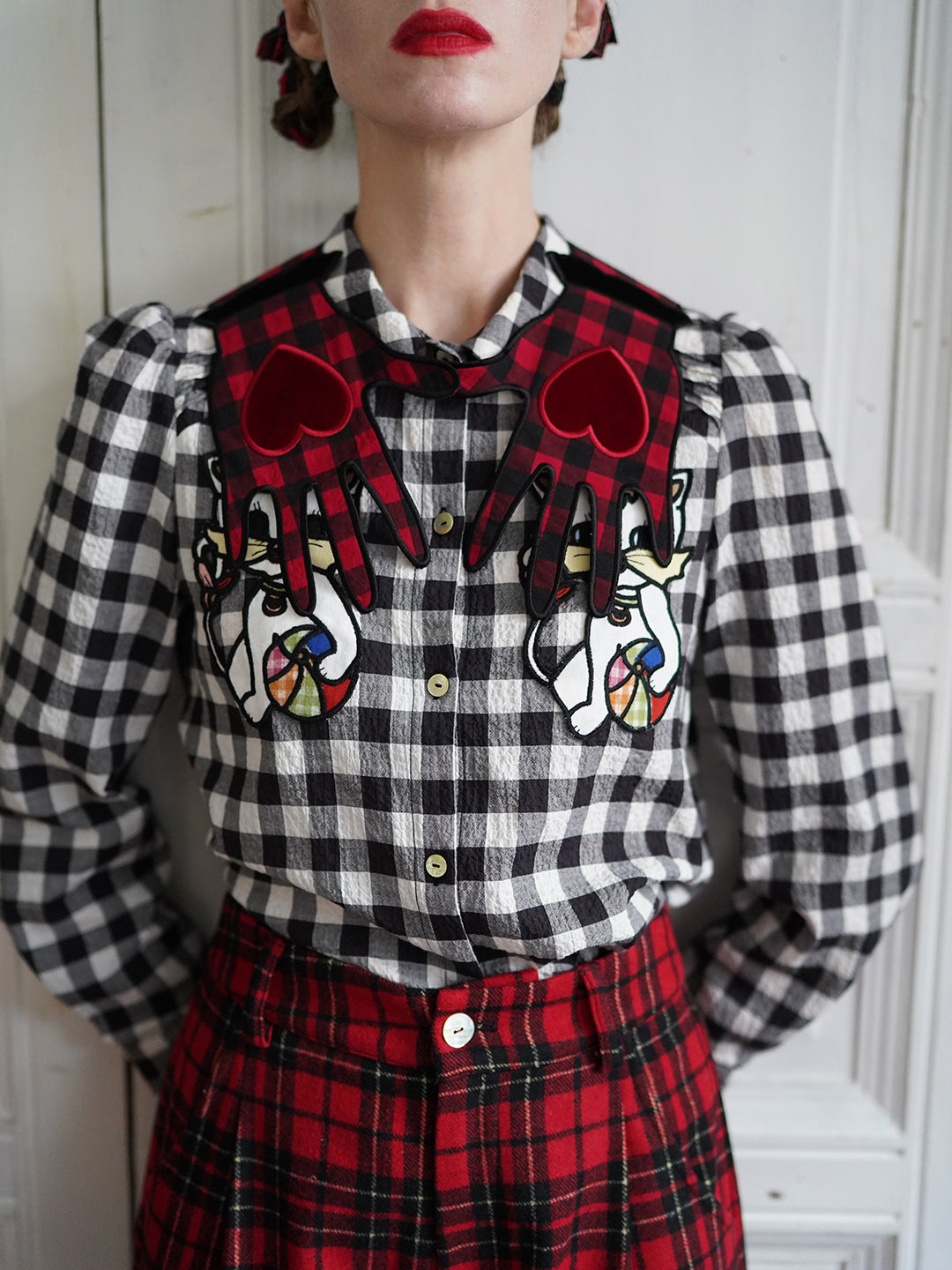 Unlogical Poem Hand Shaped Velvet Gingham Falsecollar Scarf