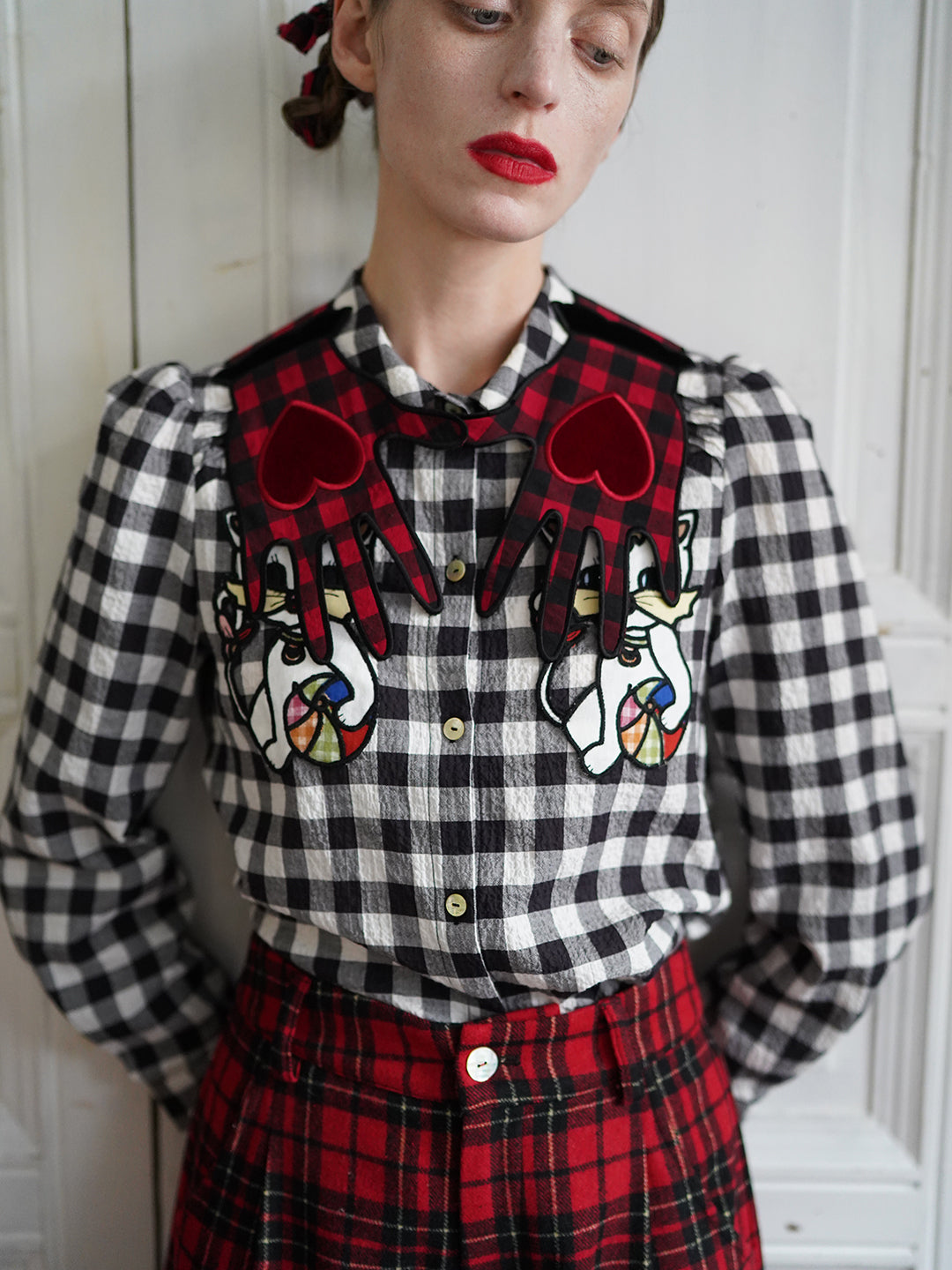 Unlogical Poem Hand Shaped Velvet Gingham Falsecollar Scarf