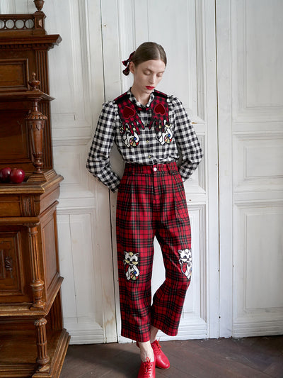 Unlogical Poem Hand Shaped Velvet Gingham Falsecollar Scarf