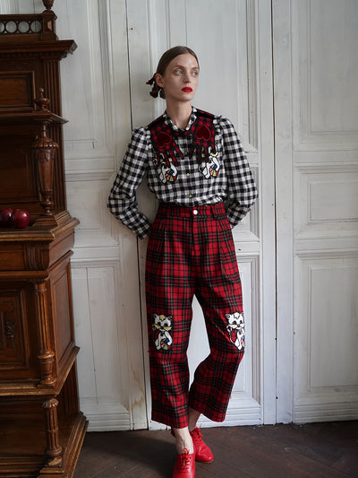 Unlogical Poem Hand Shaped Velvet Gingham Falsecollar Scarf