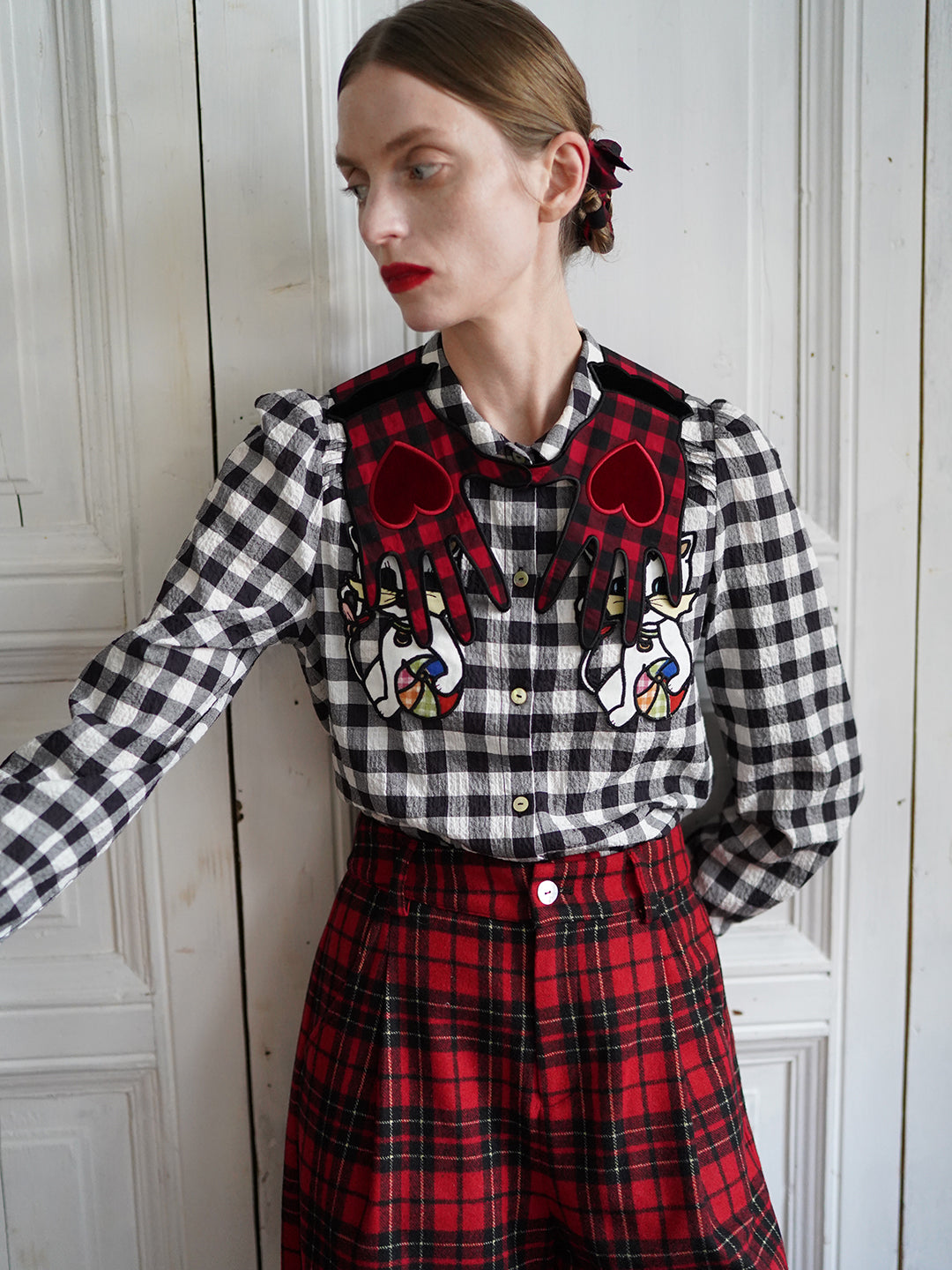 Unlogical Poem Hand Shaped Velvet Gingham Falsecollar Scarf