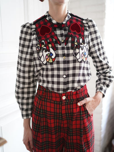 Unlogical Poem Hand Shaped Velvet Gingham Falsecollar Scarf