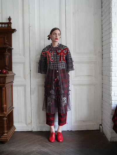 Unlogical Poem Vintage Style Ruffle Black Gingham Dress Smock