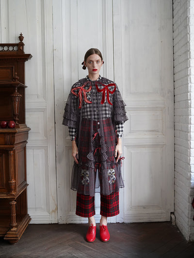 Unlogical Poem Vintage Style Ruffle Black Gingham Dress Smock