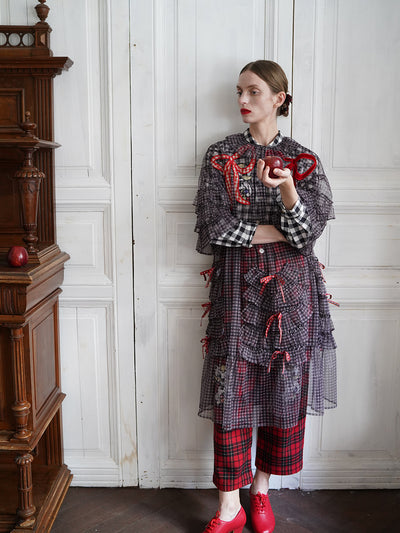 Unlogical Poem Vintage Style Ruffle Black Gingham Dress Smock