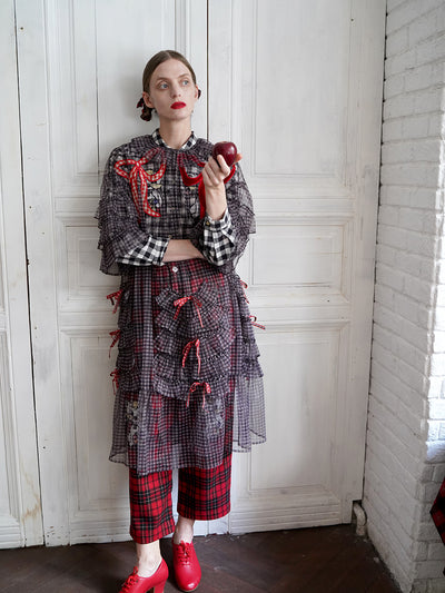 Unlogical Poem Vintage Style Ruffle Black Gingham Dress Smock