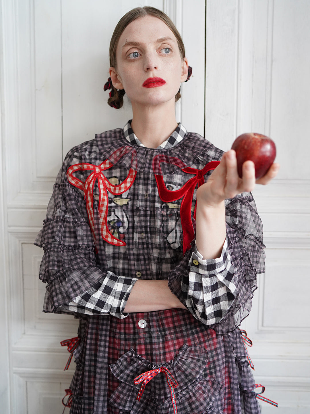 Unlogical Poem Vintage Style Ruffle Black Gingham Dress Smock