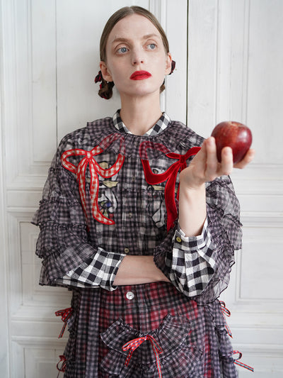 Unlogical Poem Vintage Style Ruffle Black Gingham Dress Smock