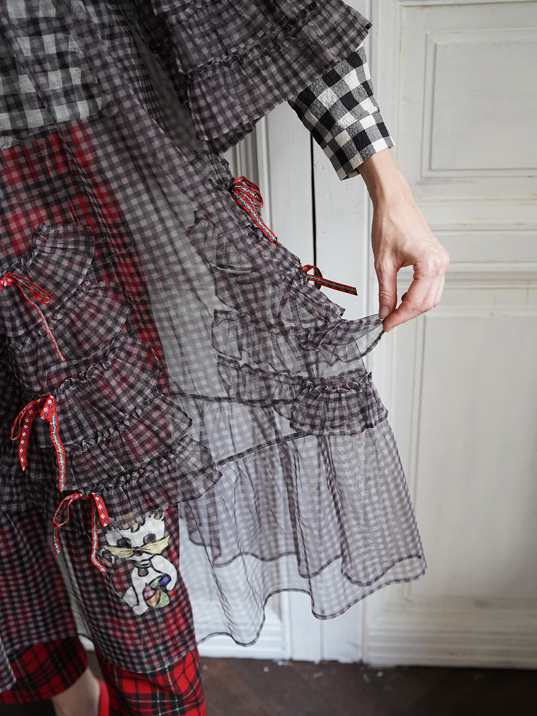 Unlogical Poem Vintage Style Ruffle Black Gingham Dress Smock