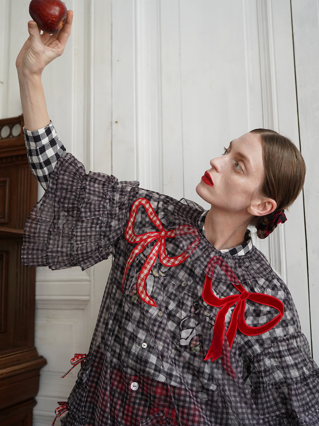 Unlogical Poem Vintage Style Ruffle Black Gingham Dress Smock