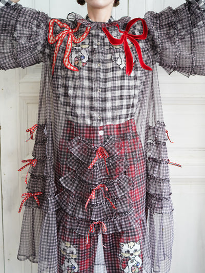 Unlogical Poem Vintage Style Ruffle Black Gingham Dress Smock