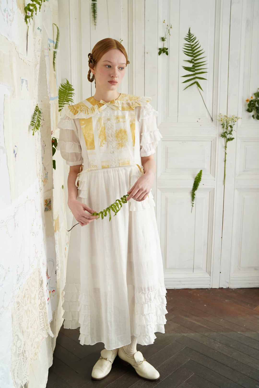 Unlogical Poem Victorian Style Ruffled White Ramie Dress