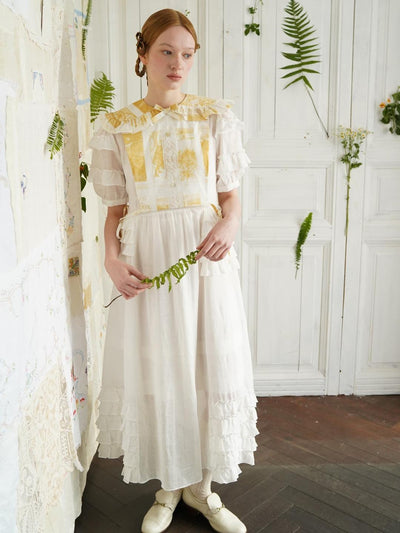 Unlogical Poem Victorian Style Ruffled White Ramie Dress